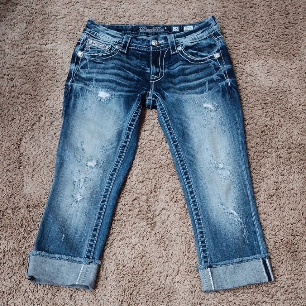 Miss Me Blue Distressed Cropped Jeans